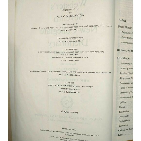Vintage Websters Seventh New Collegiate Dictionary 1967 Hardcover Blue & Gold - Picture 7 of 10